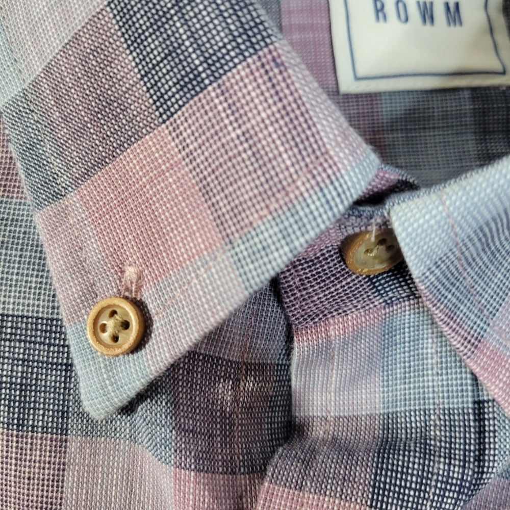 Mens ROWM Long Sleeve 100% Cotton Gray/pink/black Button front Shirt size XL - Picture 6 of 12